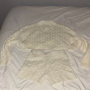Cream Cable Knit Sweater and Shorts Set